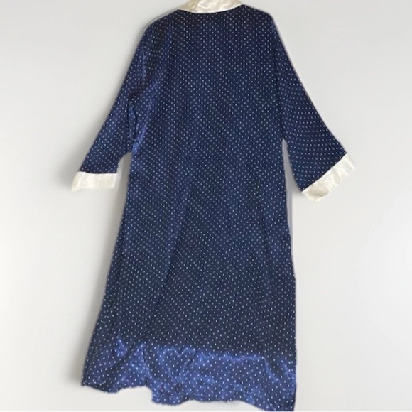 Vtg 90s Linda Bis Montreal Night Robe Women’s Sz M Silky Blue w Polka Dots Satin - Picture 2 of 7